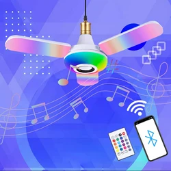 Bluetooth Music Light RGB Four Leaves Fan Shaped 50W E27 LED Bulb With Remote Control Foldable Bulb Smart Speaker Lamp AC85-265V