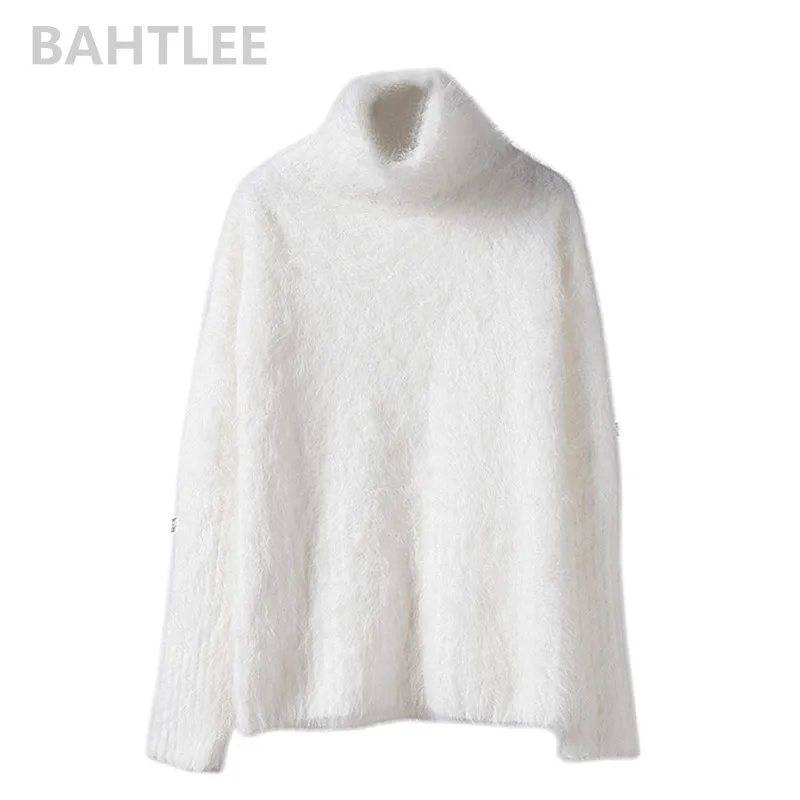 BAHTLEE-Women\'s Angora Turtleneck Sweater, Mink Cashmere Knitted Pullover, Long Sleeves, Wool Jumper, Knitted, Autumn, Winter