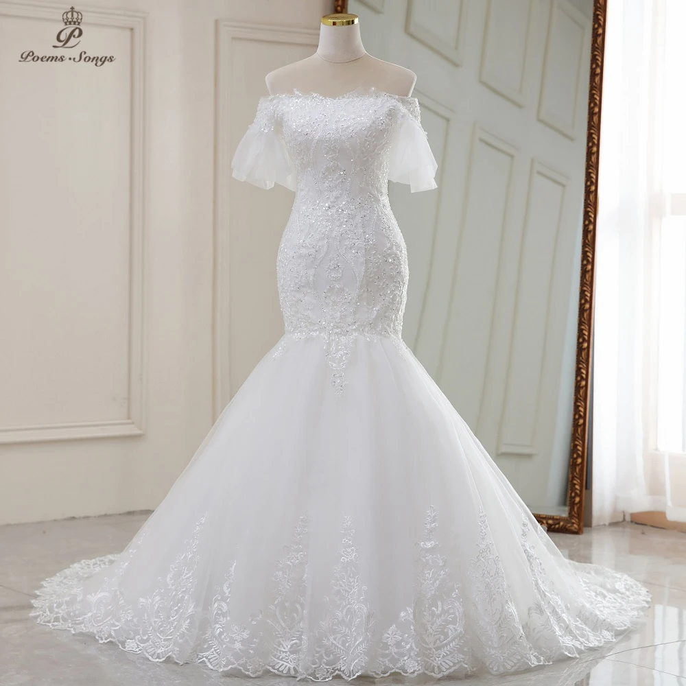 Customized Real photo Flare sleeves style mermaid wedding dresses marriage dress robe de mariee vestidos de novia sereia