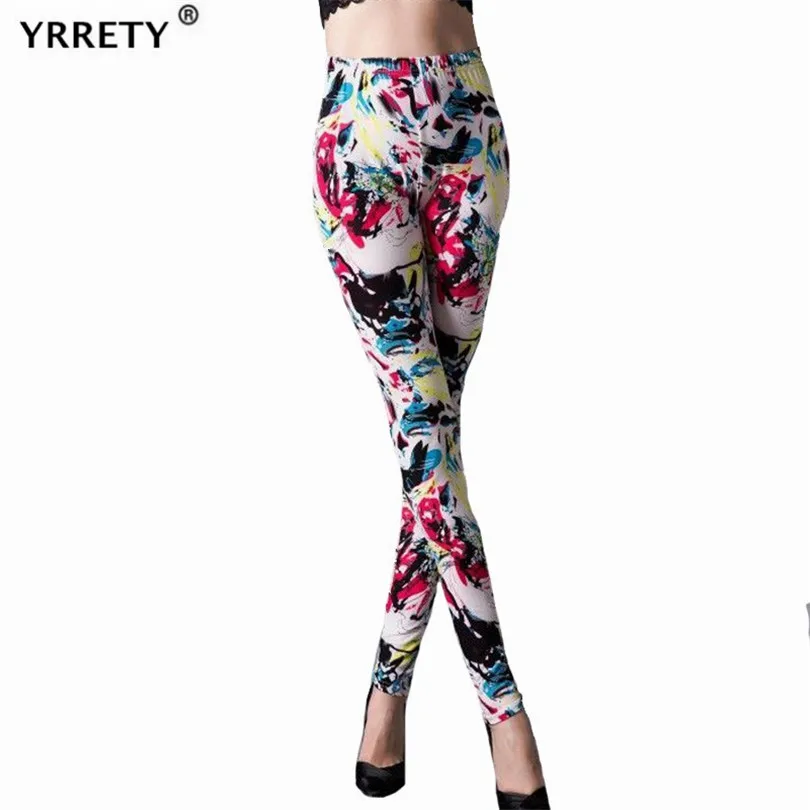 YRRETY Fashion Push Up Graffiti Print Leggings High Waist Colorful Leg Pants Woman Knitted Ankle-Length Fitness Solid Trousers