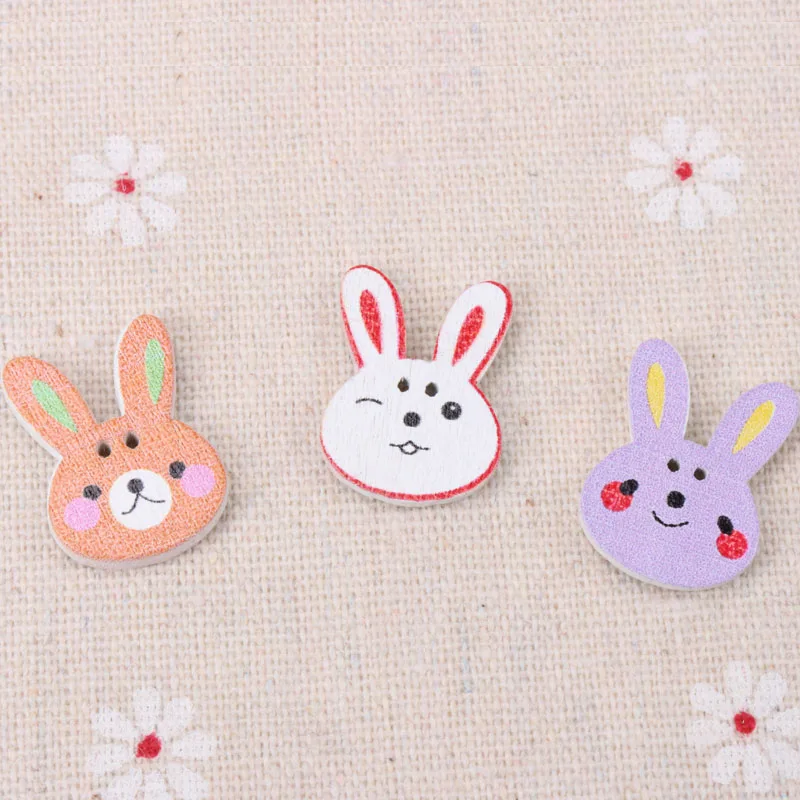 Button accessories for children\'s clothes Mix Cartoon Rabbit Wooden Buttons Botones Handmade Accessories Decoration15x20mm 20pcs