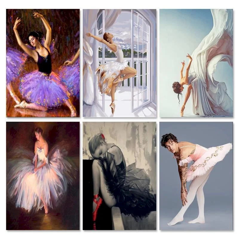 GATYZTORY Ballet Dancer DIY Oil Painting By Numbers Package Acrylic Paints Canvas Painting Wall Decoration Kids Wall Art Drawing