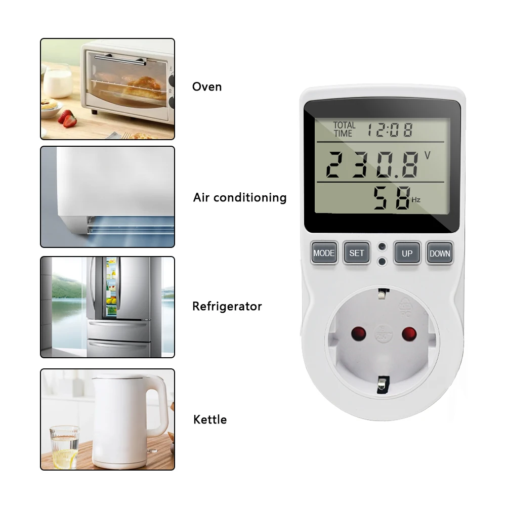 Digital Wattmeter 220V Power Energy Meter EU Plug Socket Analyzer AC Voltmeter Ammeter Consumption Monitor Kwh And Cost Display