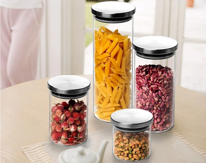 1PC 600ml 800ml 1000ml 1300ml Transparent glass sealed kitchen storage food containers Cereals beans storage bottle  jar JO 1049