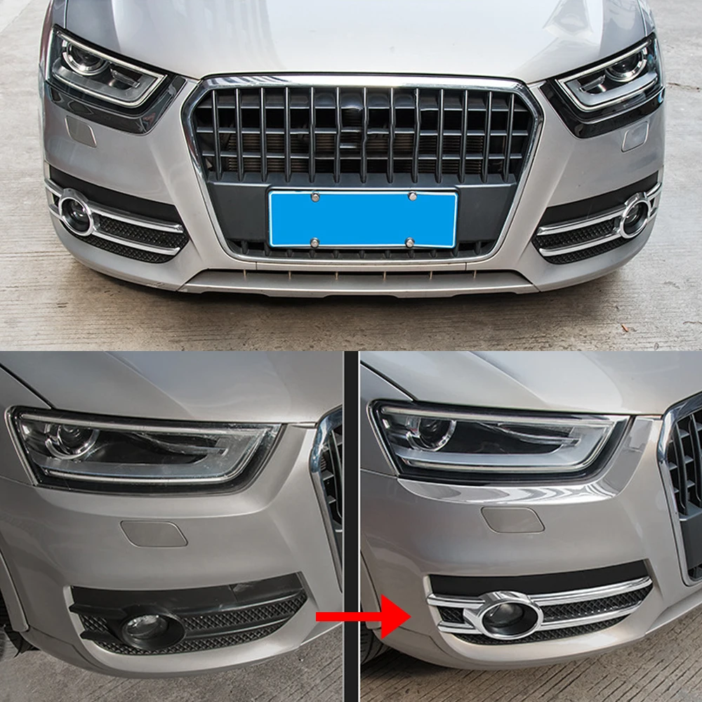 Car Chrome Front Fog Light Frame Cover Trim Tail Lamp Decoration Grille Strips For Audi Q3 2013 2014 2015