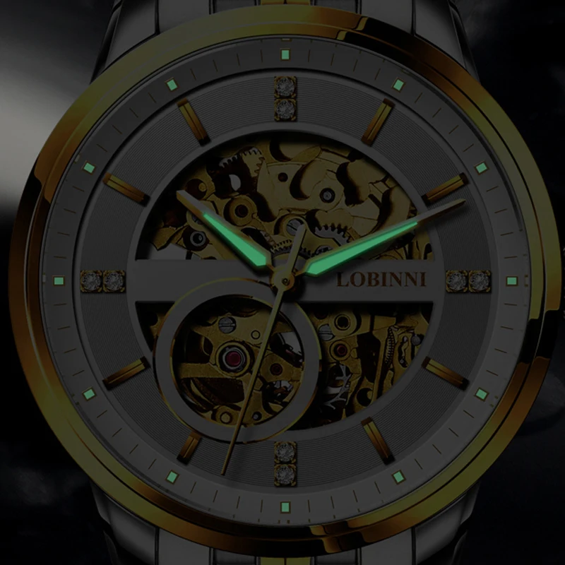 LOBINNI Fashion Luxury Automatic Mechanical Watch 50M Waterproof Watch Relogio Masculino Top Brand Leather Strap Men Watch