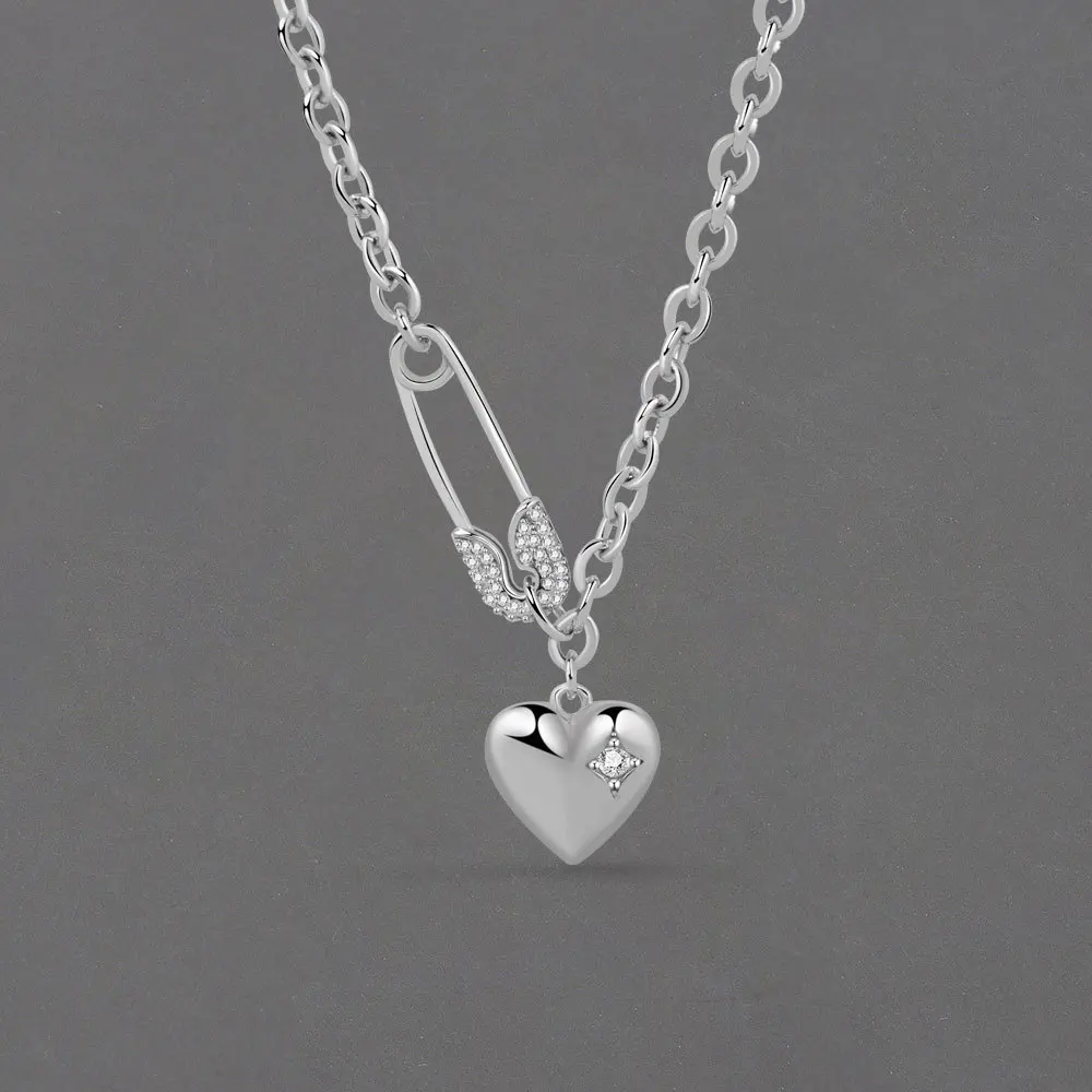 BFCLUB Silver Color Necklace For Women Clip Heart Shape O Chain Chocker Chirstamas Gift Fashion Trendy Fine Jelwery