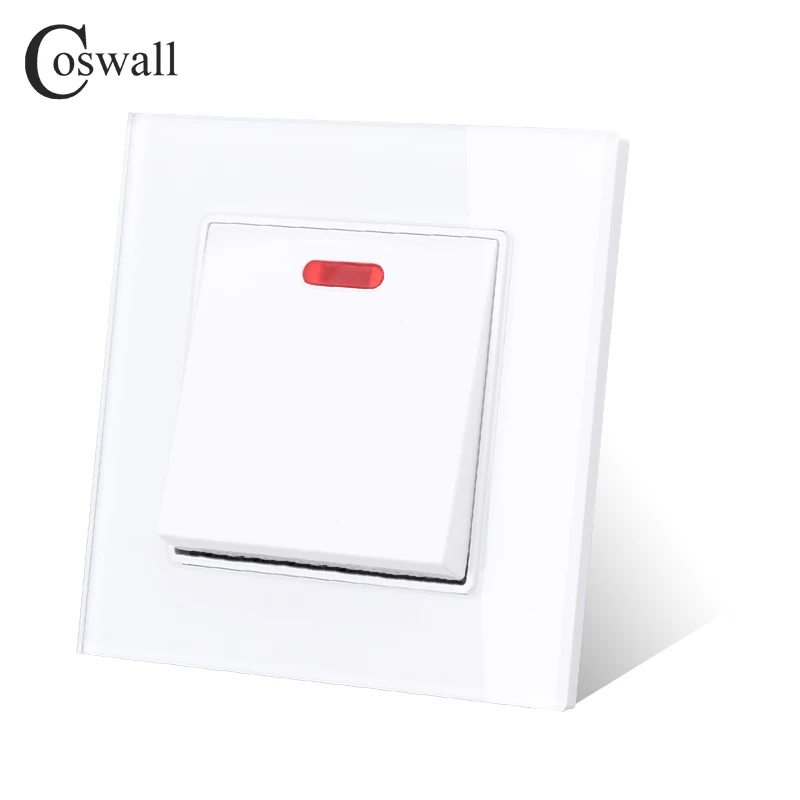 COSWALL 20A DP Switch With Neon Crystal Glass Panel For Water Heater On / Off Wall Switch For Air Conditioner