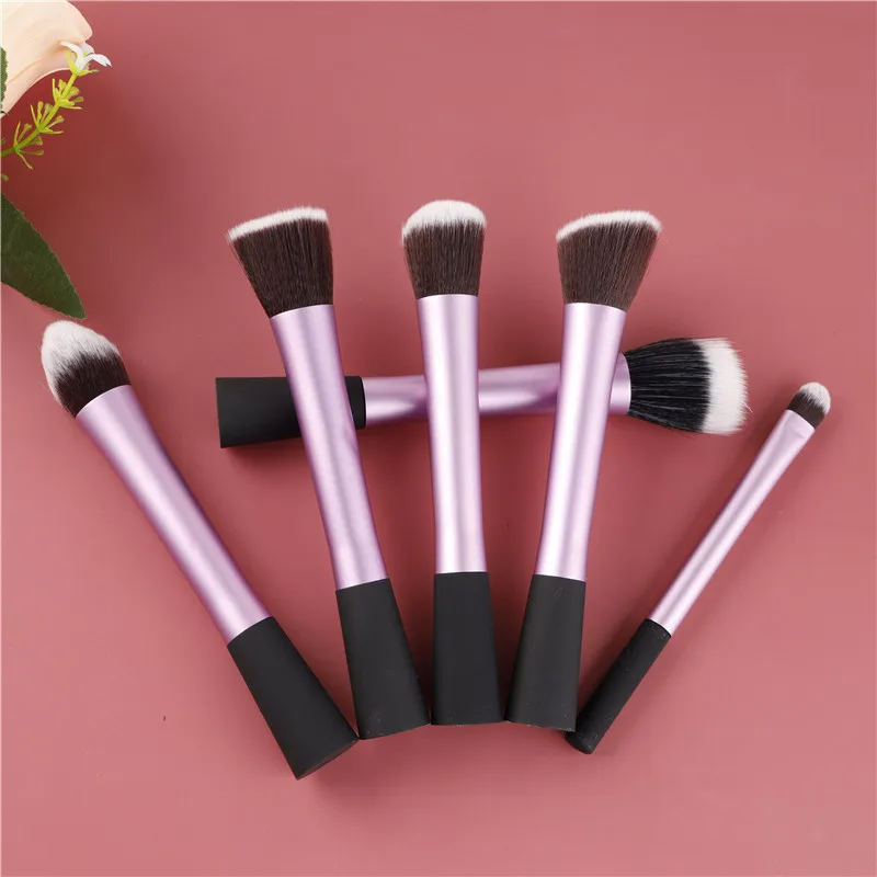 Ensemble de 6 pinceaux de maquillage professionnels, tubes en nylon et aluminium, vente en gros