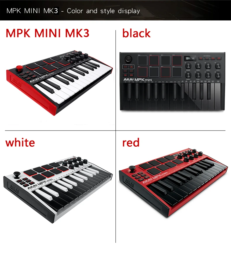 AKAI Professional MPK Mini MK3 - 25 Key USB MIDI Keyboard Controller With 8 Backlit Drum Pads, 8 Knobs (Grey)