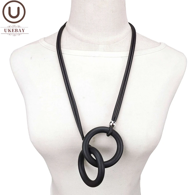 

UKEBAY New Rubber Pendant Necklaces For Women Black Chain Gothic Sweater Necklace Handmade Round Jewelry Clothes Accessories