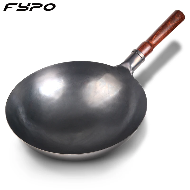 30/32cm Iron Wok  Chinese Traditional Iron Wok with Detachable Wood Handle Frying Pan Un-coated  Pot Non-stick Pan Gas Cooker