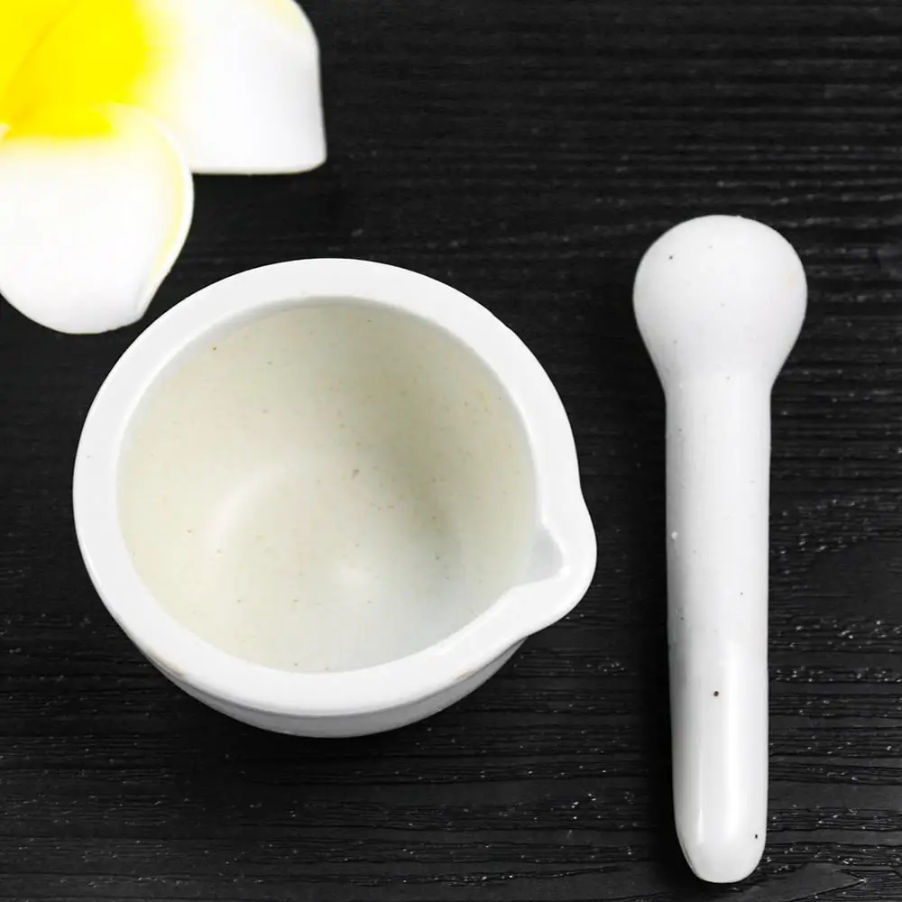 Mortar And Pestle With Pour Spout, Large,Porcelain Ceramic Medicine Grinding Bowl Pounding Stick Household Pot Crusher Tools