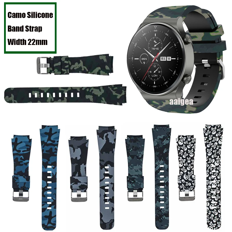 22mm Camo Silicone Strap Band for Huawei Watch GT4 46mm GT3 SE GT2 Pro GT 2e Replacement band