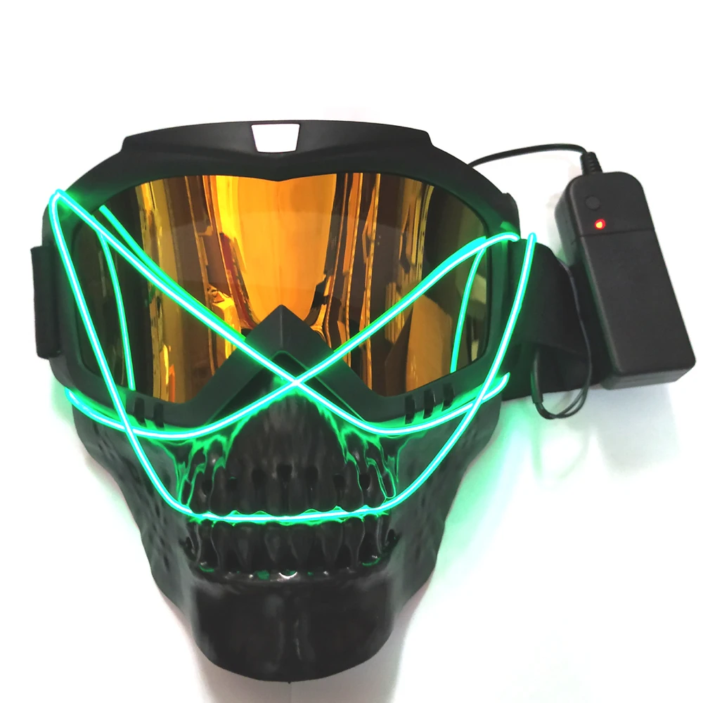 With Warning Light Detachable Motorcycle Goggles Mask Skull Moto face mask Wind proof Motocross goggles Racing helmet Protective