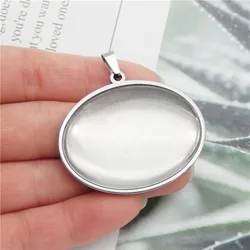 1Set Stainless Steel  Pendant Base With Glass Blanks Cabochons Setting Tray Oval Round Gem Cameo Bezel For Diy Jewelry Making