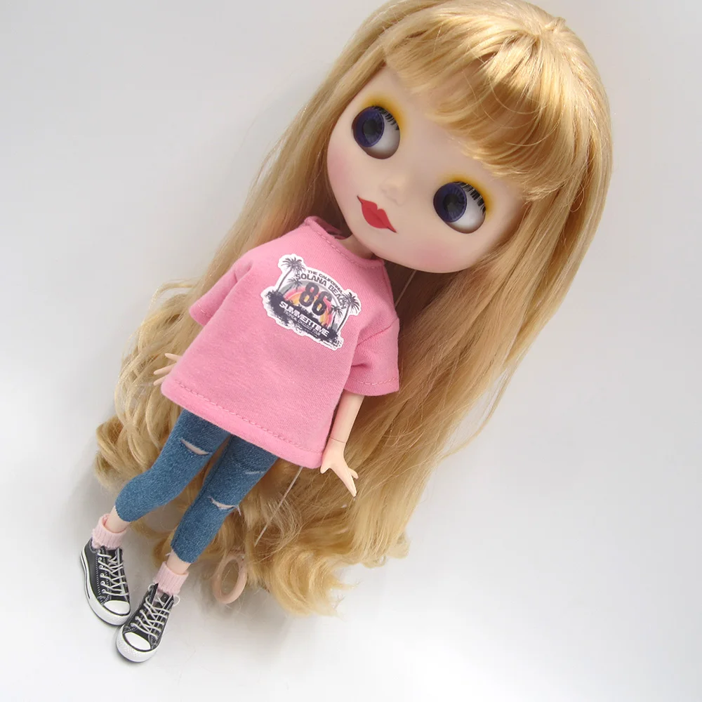 1pcs Blyth doll Clothes fashion loose t-shirt, jeans, sneakers for blyth azone ob24 1/6 dolls Accessories