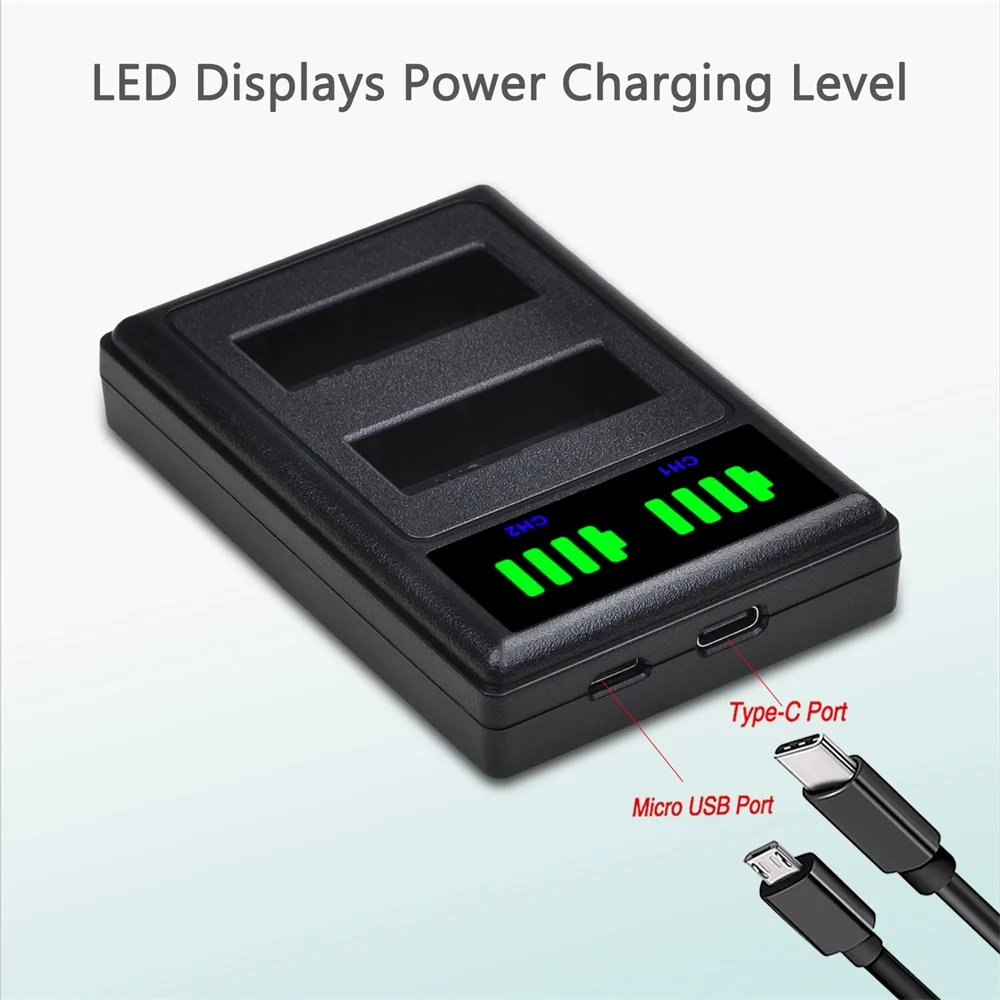 شاحن مزدوج LED مع منفذ من النوع C لبطارية BLS-5 BLS-50 PS-BLS5 Olympus OM-D E-M10، PEN E-PL2، E-PL5، E-PL6، E-PL7، E-PM2، Stylus 1
