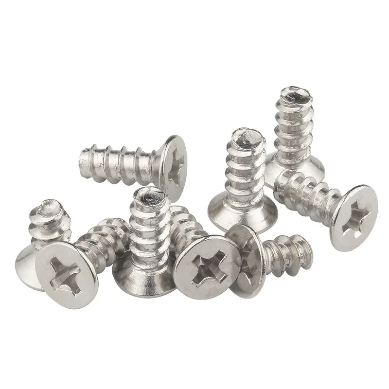 50cs/Lot Self-tapping Screws Cross Recessed Countersunk Head 304 Stainless Steel M1.7 M2 M2.6 M3 M4 Flat Cap Phillips Screw