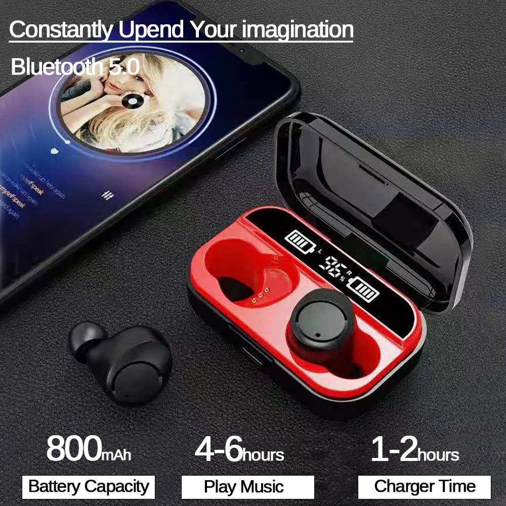 NEW TWS Earphones Wireless Headphones Bluetooth V5.0 Sport Headsets Music Earbud IPX7 Waterproof LED Power Display With Mic 2021