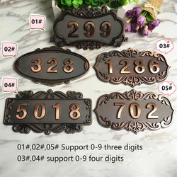 Bronze Metal Bronze House Number Sticker, ABS Plastic Door Plate, Sinal personalizado para Hotel, Apartamento, Villa