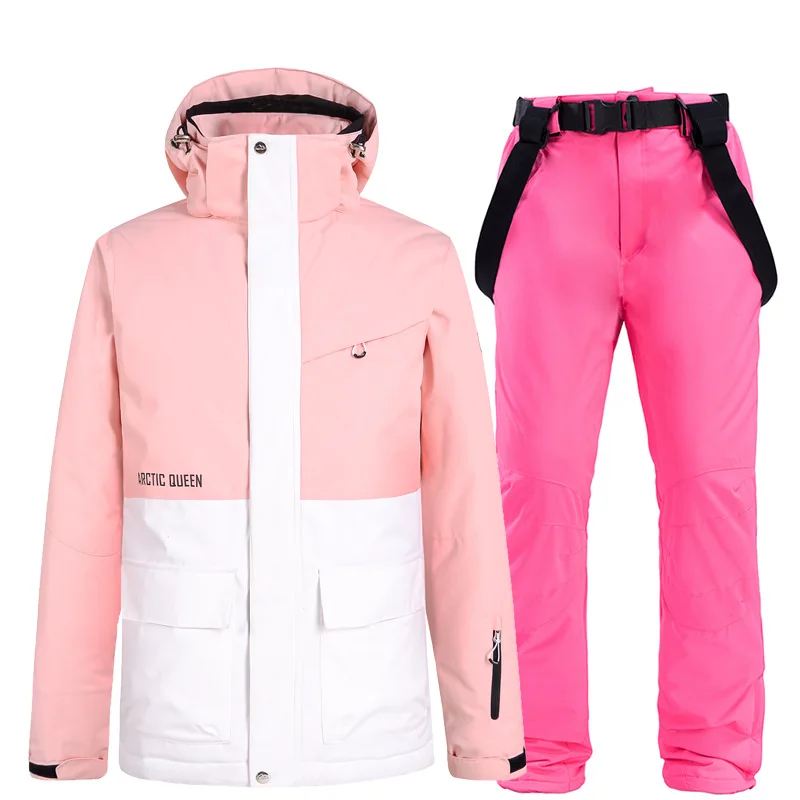 New Fashion Color Matching Ski Suit Women Windproof Waterproof Skiing Snowboarding Jacket Pants Suit Female Snowsuit Winter