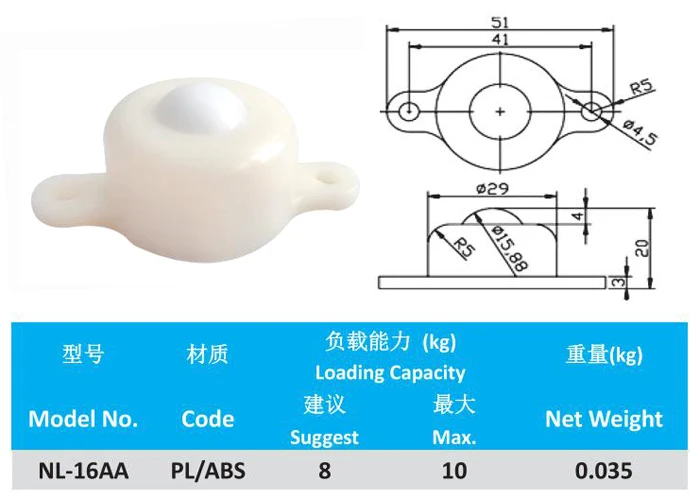 NL-16AA 5/8 inch POM Plastic OmniBall Glass Grinder Table Small Ball Transfer Unit ABS Ahcell Conveyor Ball Roller Robot Caster