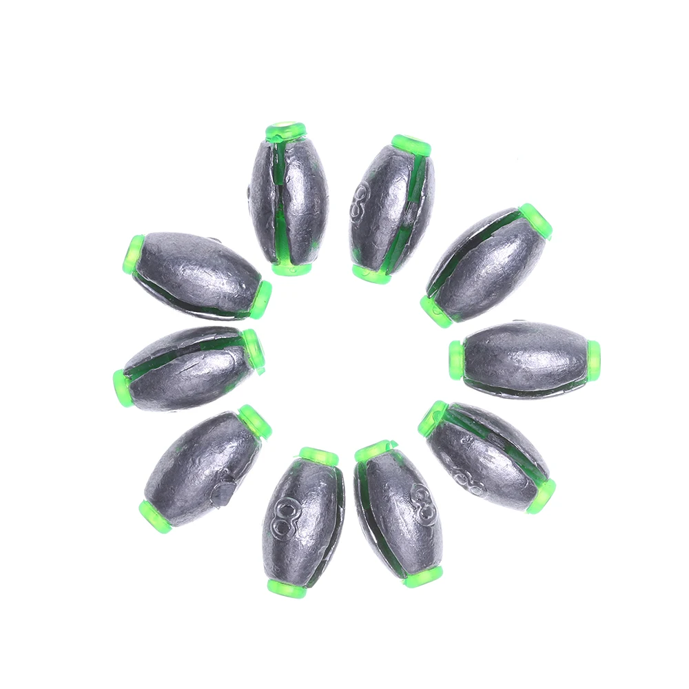10Pcs 1.5/2/3/4/5/6/8/10/15g Lead Weight Fishing Lead Sinker Mould Olive Shaped Middle Pass Removable Split Lead Shot Sinkers