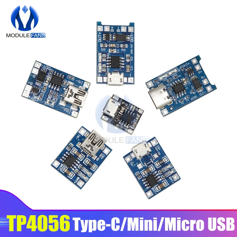 5PC TC4056A Type-c/Micro/Mini USB 5V 1A Charging Board 18650 Lithium Battery Charger Module Charging Board Dual Functions TC4056