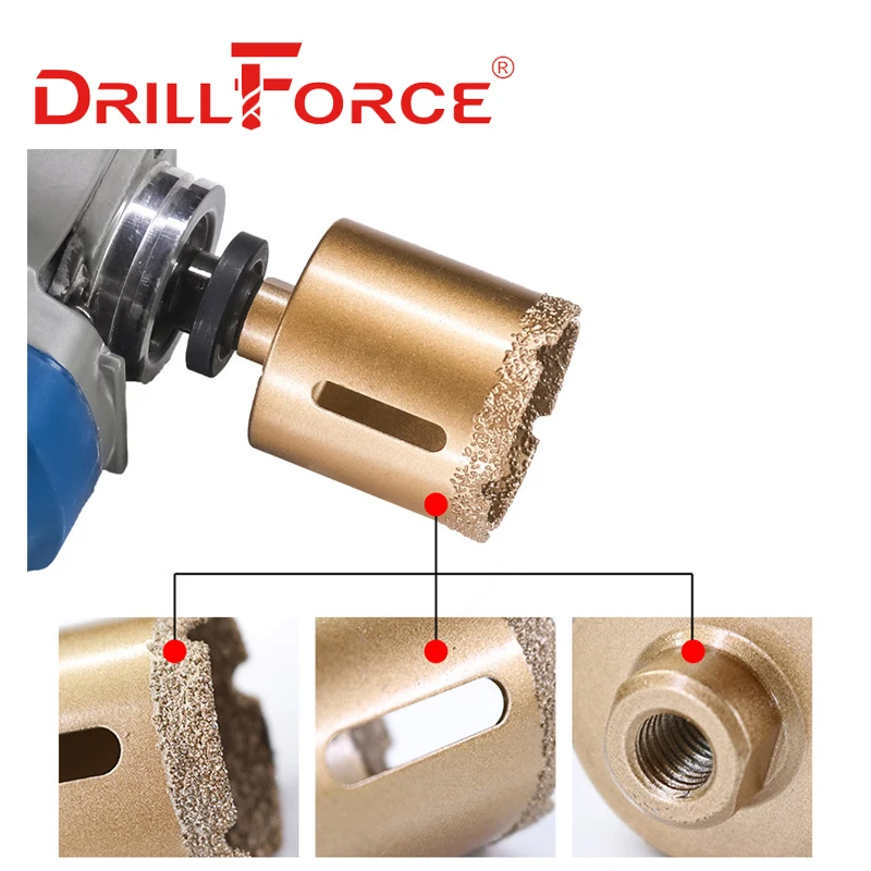 Drillforce 1 قطعة 6-60 مللي متر M10 الموضوع الجاف فراغ النحاس الماس الحفر الأساسية بت سيراميك هول المنشار الجرانيت الرخام لقمة ثقب