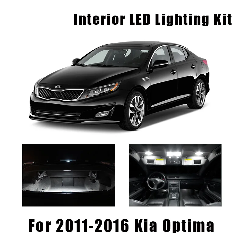 11 pçs branco led luz lâmpadas da placa de licença kit pacote interior para kia optima 2011-2014 2015 2016 mapa cúpula tronco espelho lâmpada