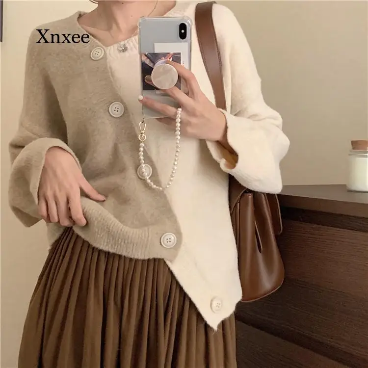 Irregular Ol Sweaters Patchwork Knitted Cardigans Thicken New 2021 Lady Hot Autumn Warm Outwear Women Chic Slim Tops Clothing