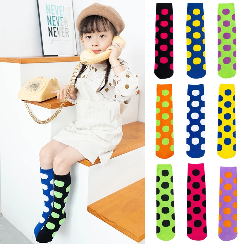 Autumn Winter Children's Unisex Polka Dot Knee Socks For Boys Girls.Kid's Toddler Fluorescence Dots Socks Knee-high Sock 3-12T