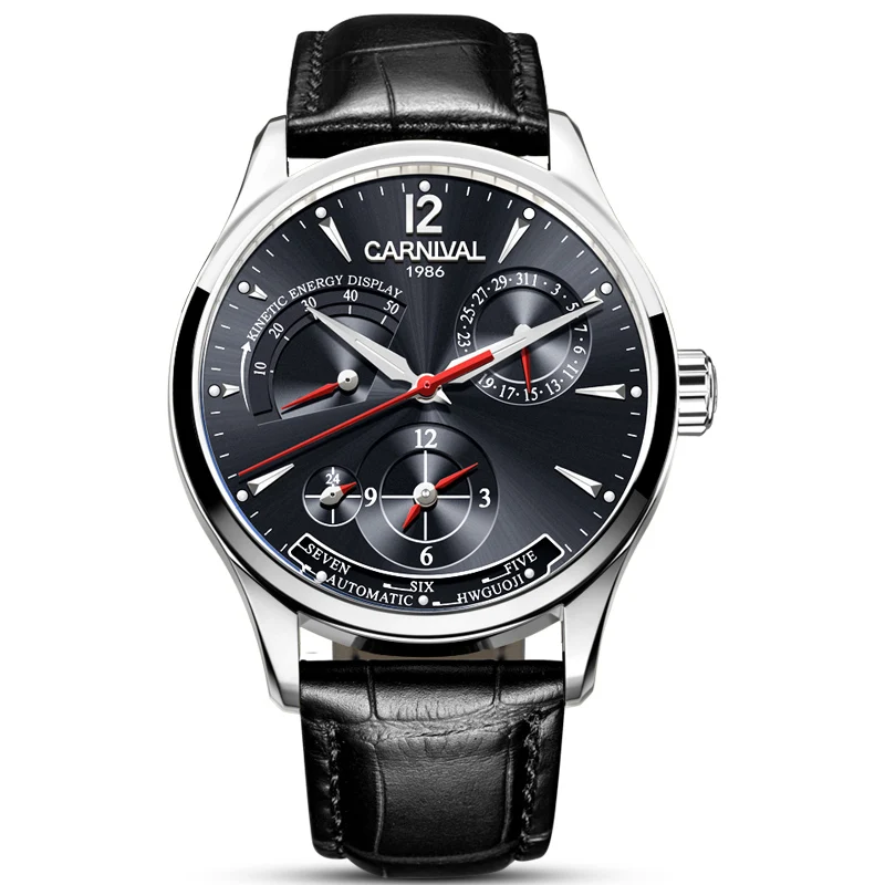 Carnival KARNEVAL Neue Dual Time Zone Uhren für Männer Automatische Multifunktions Männer Mechanische Armbanduhren Saphir Kalender Montre Homme 4