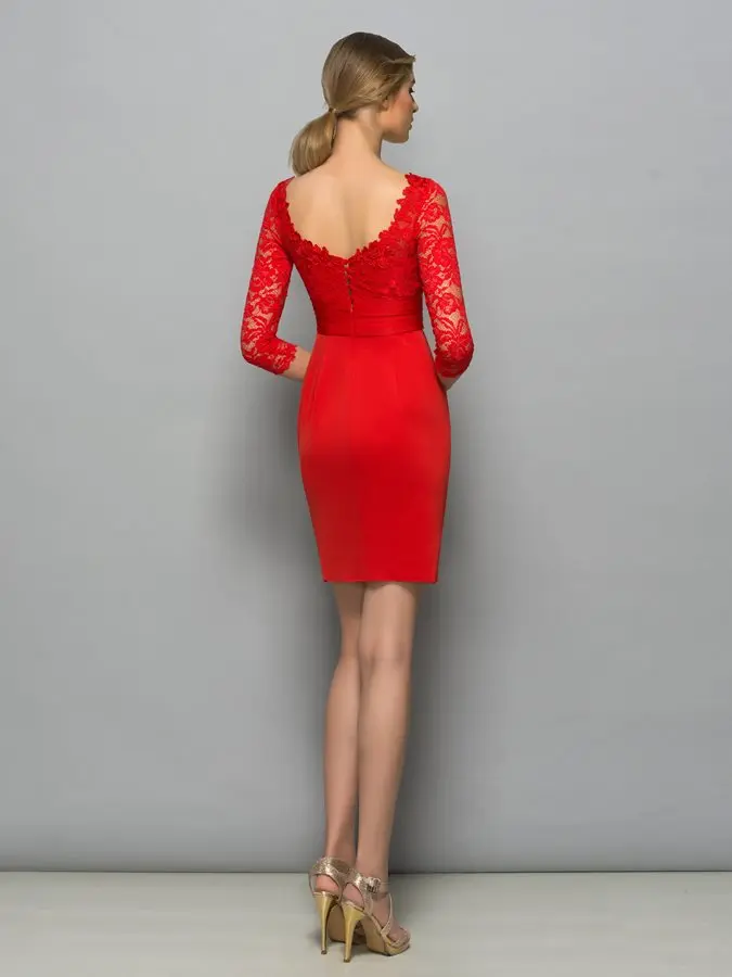 Robe de Cocktail rouge en dentelle, élégante, manches longues, 3/4