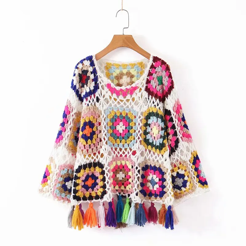 TIYIHAILEY Free Shipping 2020 New Fashion Full Sleeve Spring And Autumn Sweaters Colorful Tops Hand Knitted Tassels Mohair