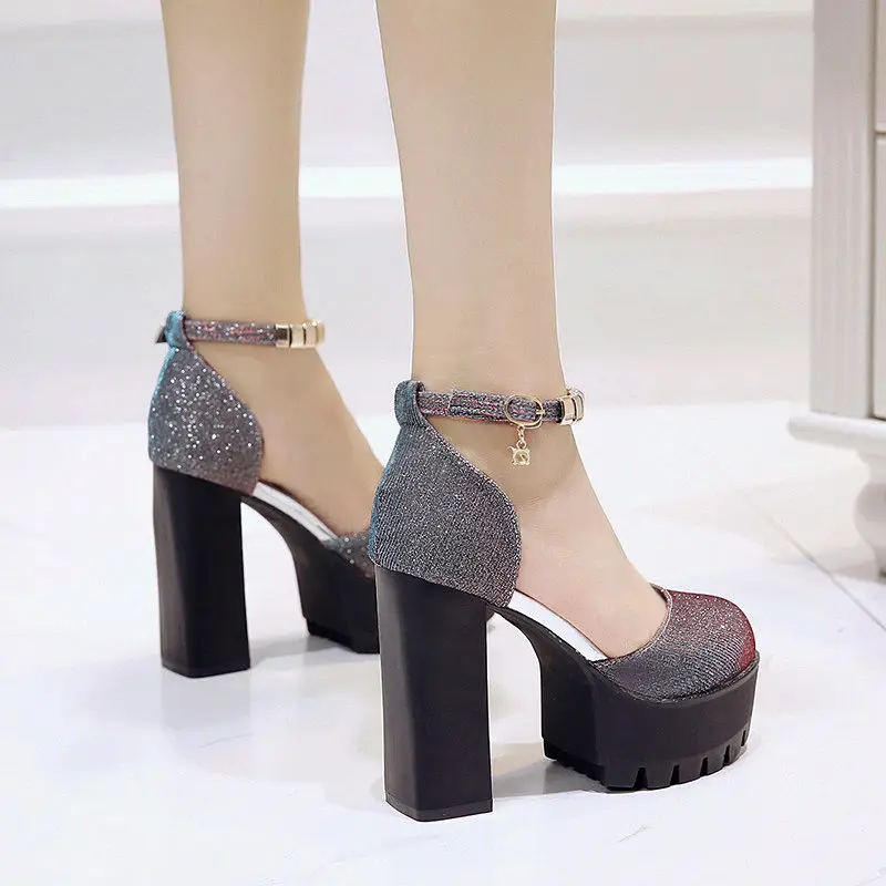 Women's High Heeled Shoes Spring and Summer 2021 New Thick Heeled Sandals Fashion Versatile Thick Sole Shoes Sexy High Heels