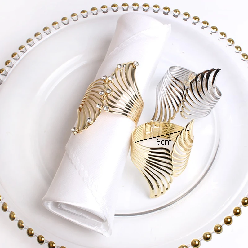 Gold Silver Angel's Wings Stainless Steel Napkin Rings Set Of 6 Pieces European Modern Home Decor Hollow Wings Metal Tableware
