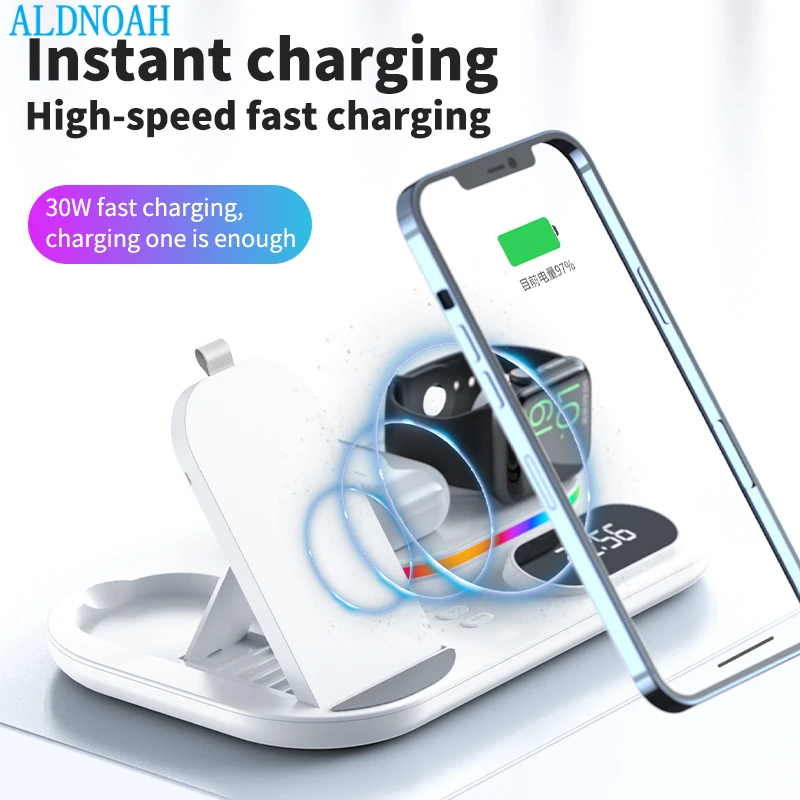 4 In 1 Wireless Charger For iPhone 13 12 11 Pro Max XS XR Max Multifunction 30W Fast Charging Base for Apple Watch Airpods Pro