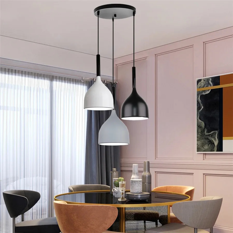 Modern 3-Head Hanging Ceiling Lamps E27 Aluminum Living Room Kitchen Pendant Lights Nordic Simplicity Bar Lamp Shade