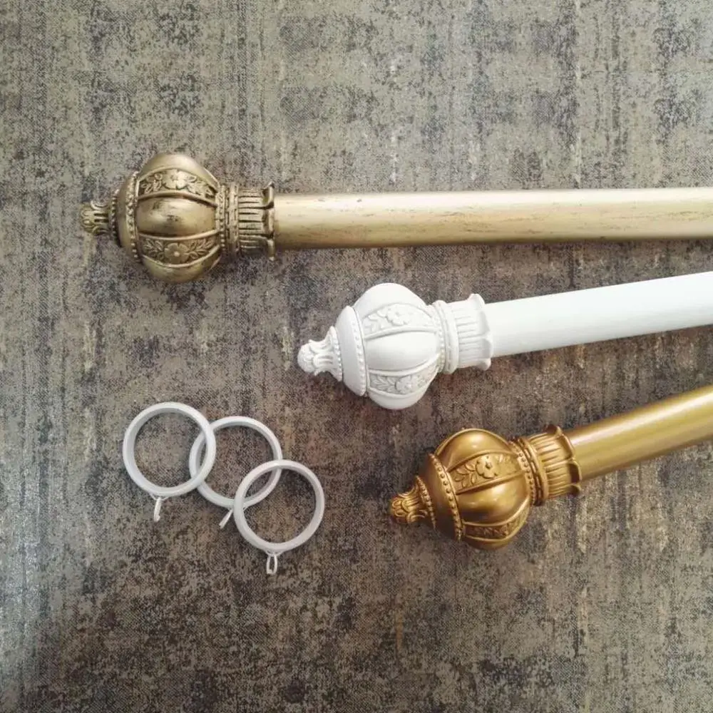 French style retro white curtain rod mute Roman rod gold European and American old art rod iron single double rod