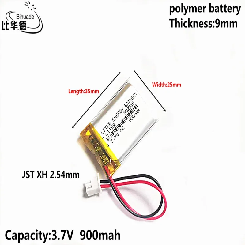 3.7V 900MAH 902535   JST XH 2,54 mm akumulator litowo-polimerowy LiPo do słuchawek Mp3 PAD DVD kamera bluetooth