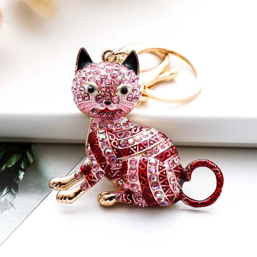 XDPQQ new color Rhinestone cartoon cat creative metal key fob custom car pendant manufacturer direct sales small gifts