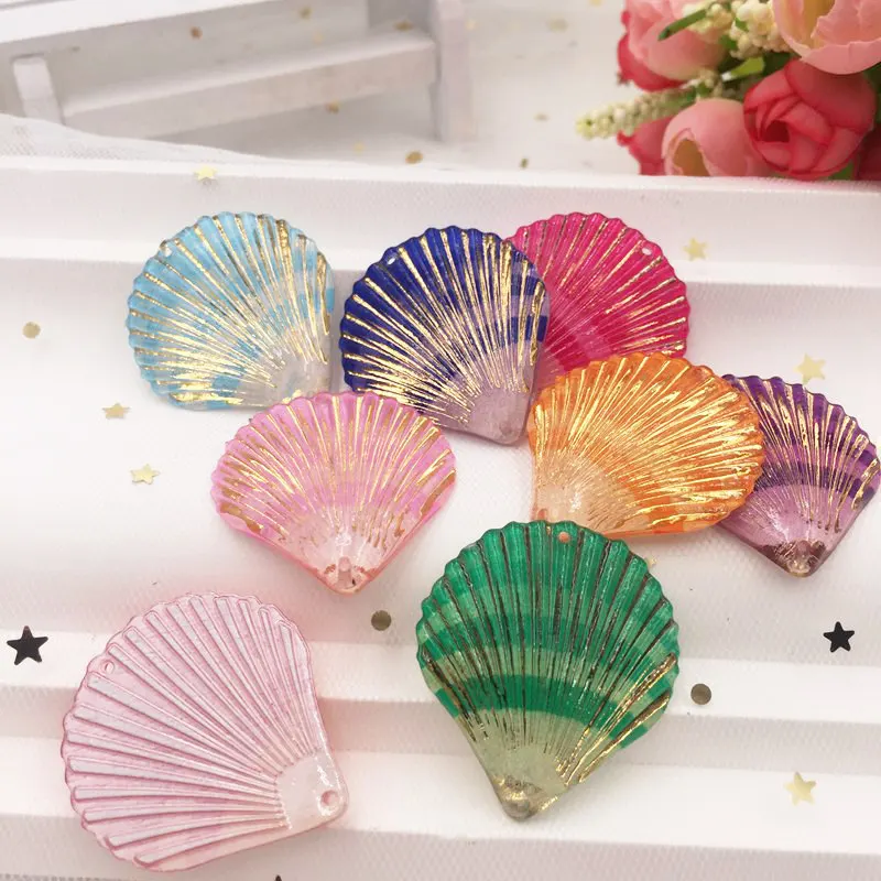 8PCS Shiny Resin Colorful Crystal Stripe Big Shell Flatback Rhinestone Figurines DIY Wedding 2 Hole Appliques Ornaments Craft