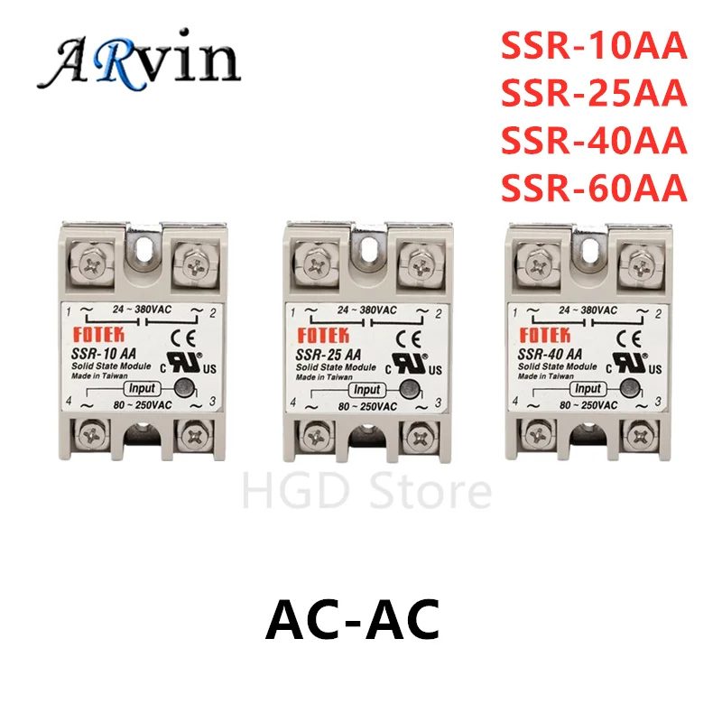 SSR-10AA SSR-25AA SSR-40AA SSR-60AA SSR 10A 25A 40A 60A Solid State Relay Module 80-250V Input AC 24-380V AC Output