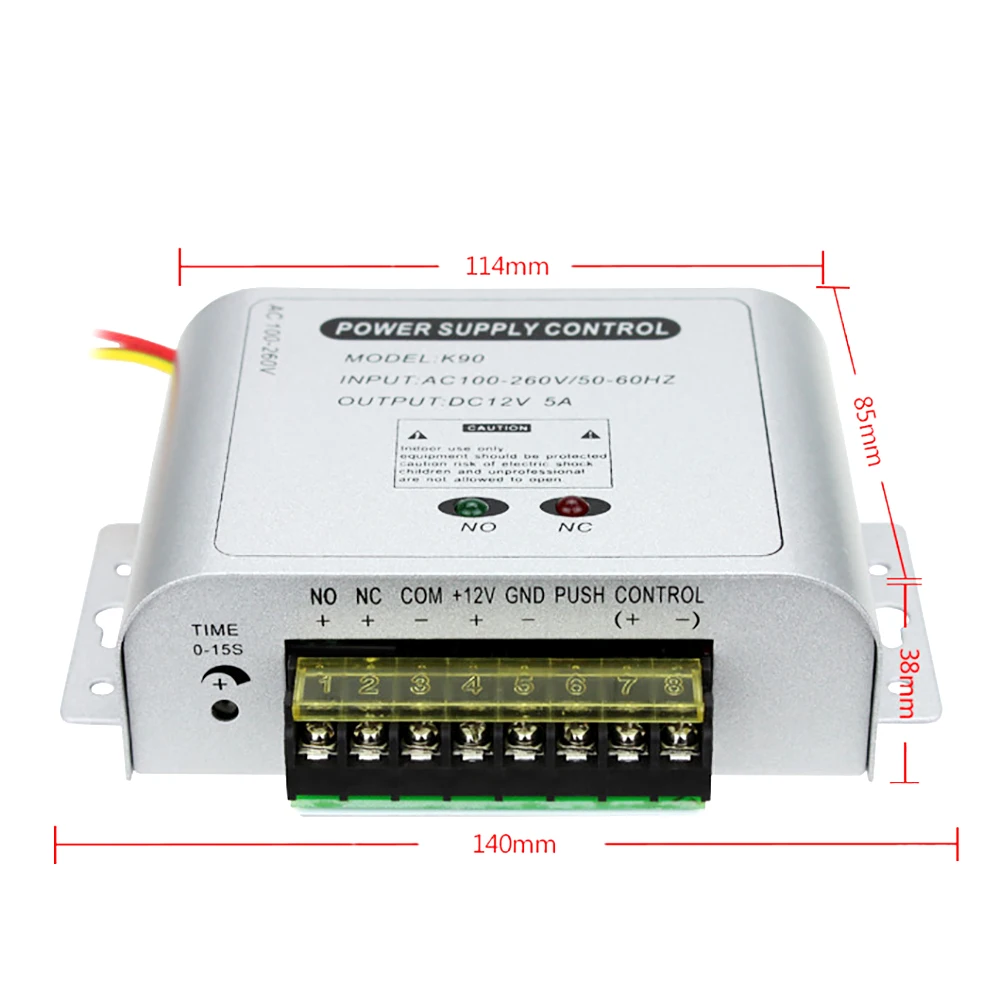 Imagem -03 - Mini Controlador de Fonte de Alimentação de Controle de Acesso ac 100260v dc 12v 5a Adaptador de Alimentação de Atraso de Controle de Acesso