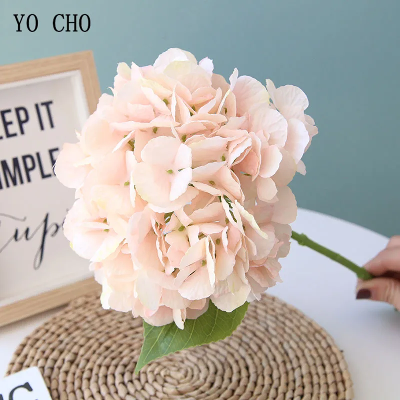 YO CHO Single Branch Spring Hydrangea Flowers Silk Hydrangea Wedding Bouquet Bridesmaid Artificial Flower Home Decor Accessories