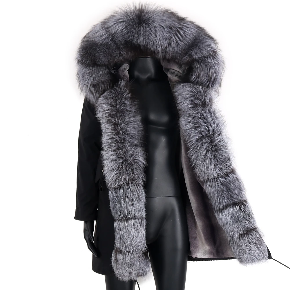 Winter Men Coat Long Casual Waterproof Parka Thick Warm Natural Fur Overcoat Real Raccoon Fox Fur Collar Hooded Jacket