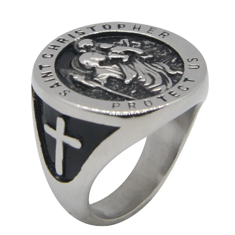 Saint Cross Ring 316L Stainless Steel Saint Christopher Jewellery Size 7-15