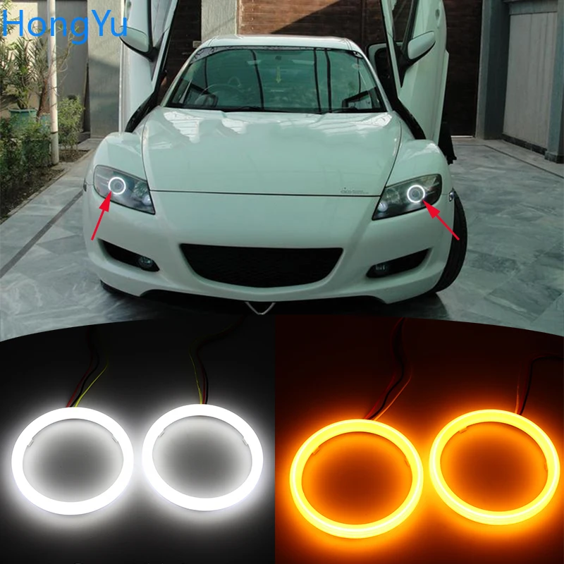 for Mazda RX8 Rx-8 2004 2005 2006 2007 2008 Cotton Switchback LED Dual Color Angel Eye White Amber turn signal light